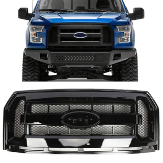 2015-2017 Gloss Black Front Hood Bumper Upper Mesh Grille for F150 Grill with Led Offroad