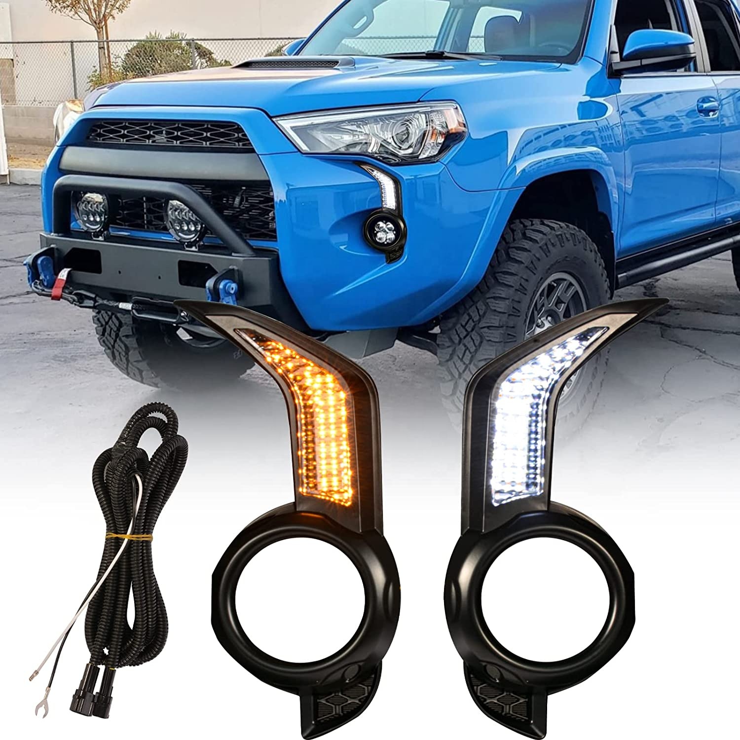 LED DRL Daytime Running Light Front Fog Daytime Running Lamps with Dynamic Sequential Turn Signal Lights For 4 Runner 2014-2021