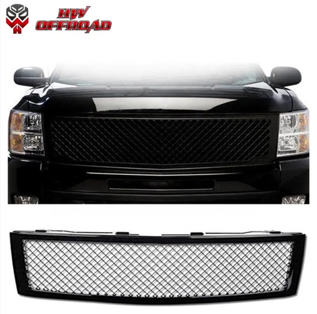 HW 4x4 Offroad Black Front Bumper Grille Mesh Grill for Silverado 2007-2013