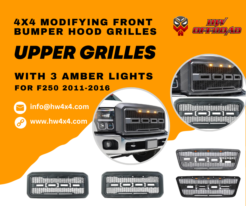 4x4 Modifying Front Bumper Hood Grilles with 3 Amber Lights for F250 2011-2016