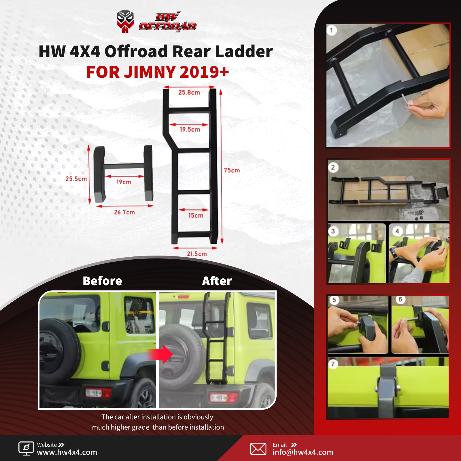 HW 4X4 Offroad Rear Ladder for Jimny 2019+