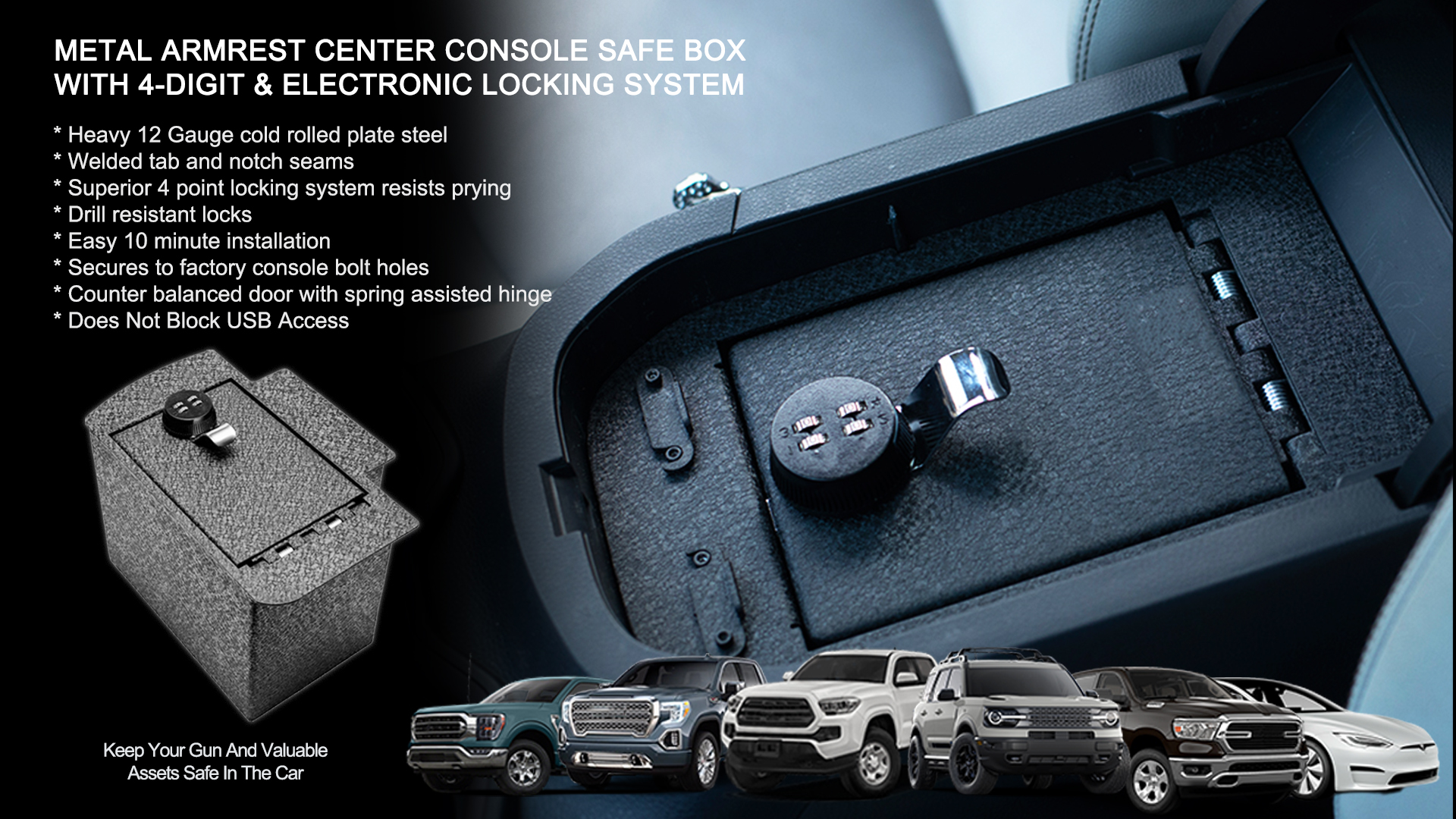 METAL ARMREST CENTER CONSOLE SAFE BOX